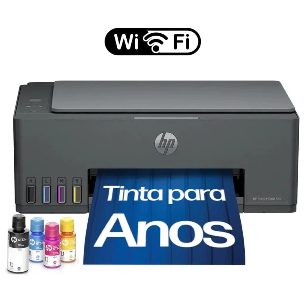 Impressora Multifuncional HP Smart Tank 584 + Kit de Tinta