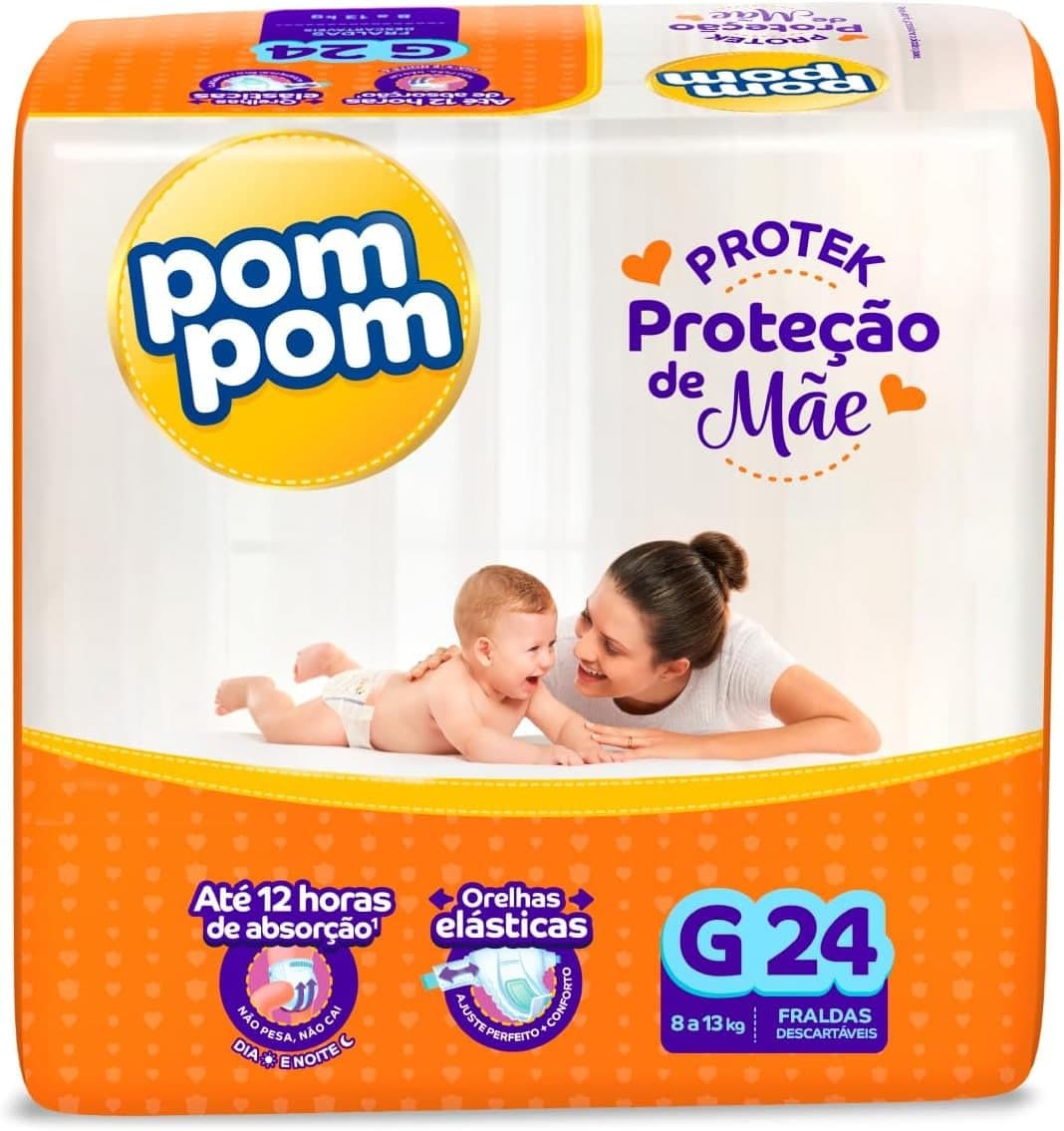 Fralda Pom Pom Protek Proteção de Mãe Jumbo G 24 Unidades