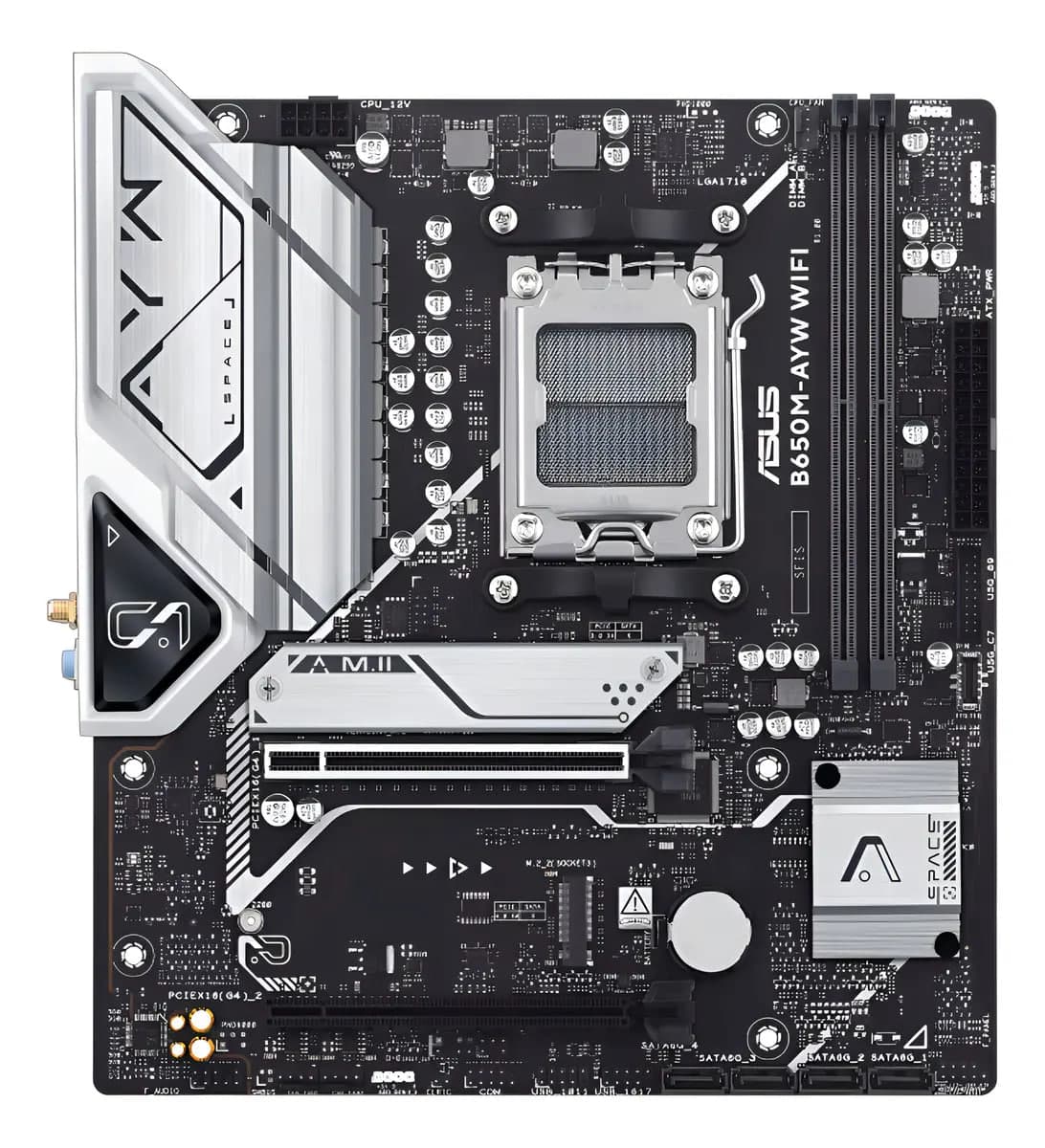 Placa Mãe Asus B650m Ayw Wi-fi B650 Amd Am5 Ddr5 Matx Preto Cinza-escuro