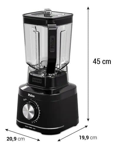 Liquidificador Philco 1500W 12 velocidades 3,1L Facas com 6 Lâminas Plq15a 220V