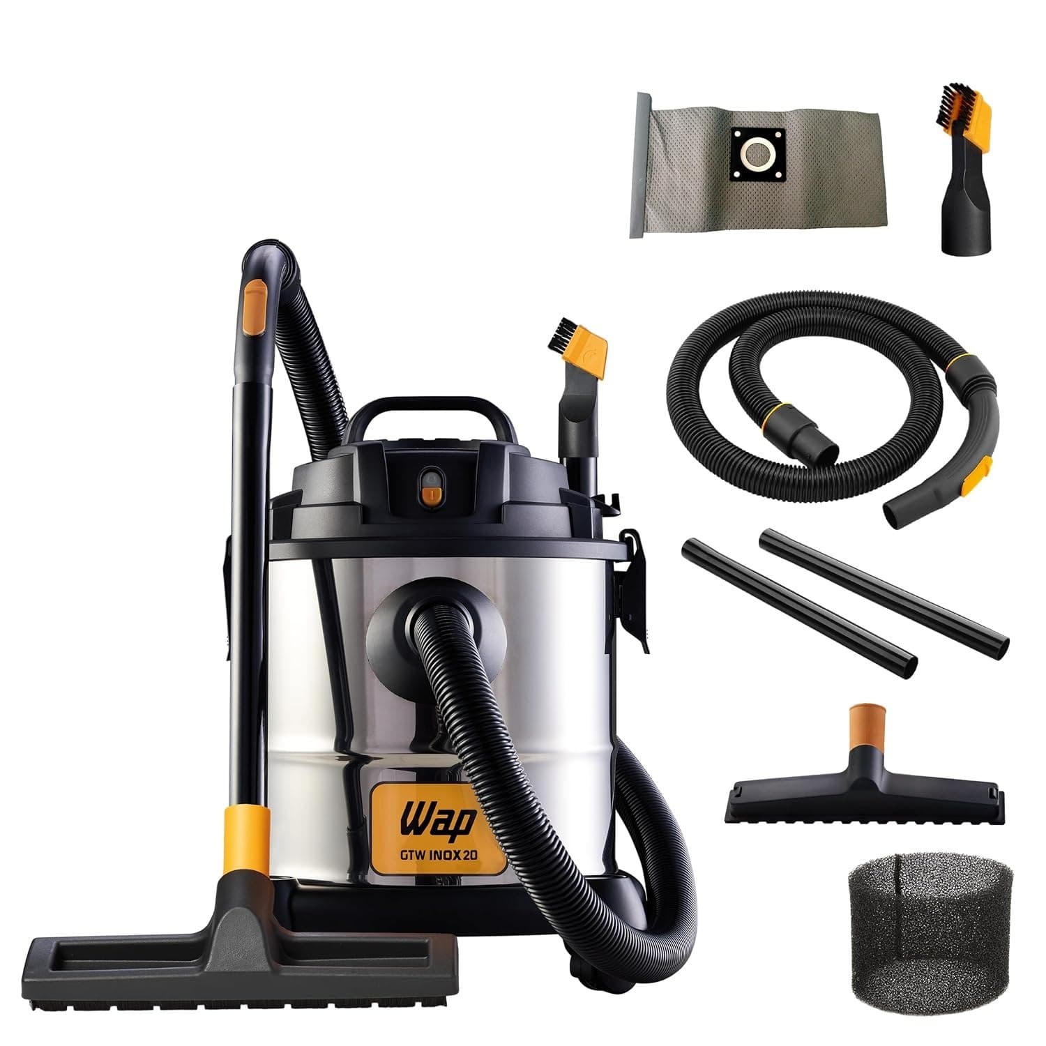 Wap Aspirador de Pó e Água Barril Gtw Inox 20, Compacto, 20 Litros, com Filtro Lavável, 160mbar 1600W 220V