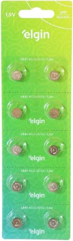 Elgin Bateria Alcalina com 10 Unidades de 1, 5V Tipo LR41, LR736, AG3 Baterias