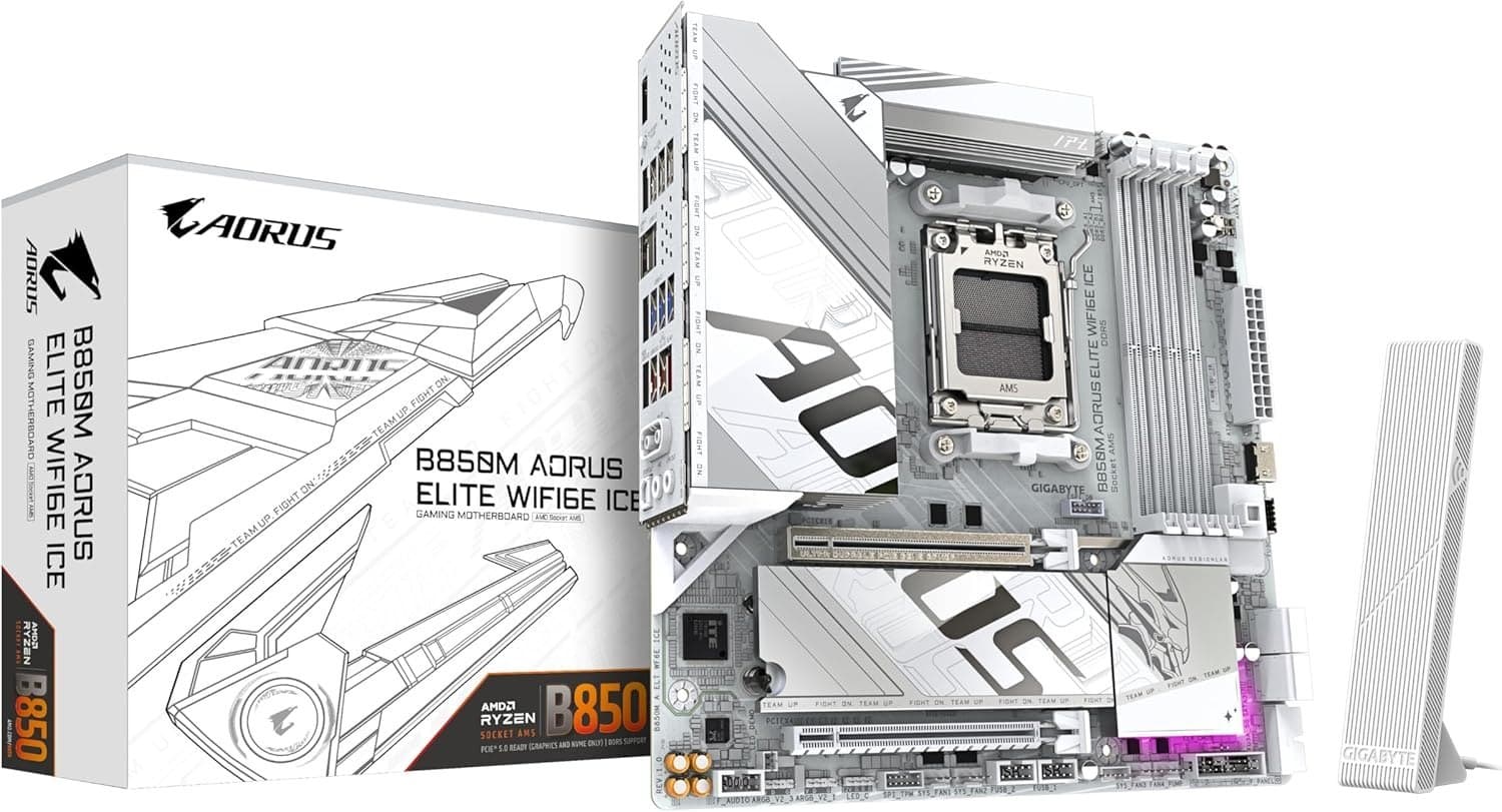 Gigabyte B850m Aorus Elite Ice Wifi6e Placa-Mãe Micro-Atx, Socket Am5, Ddr5, para Amd Ryzen Série 7000/8000/9000