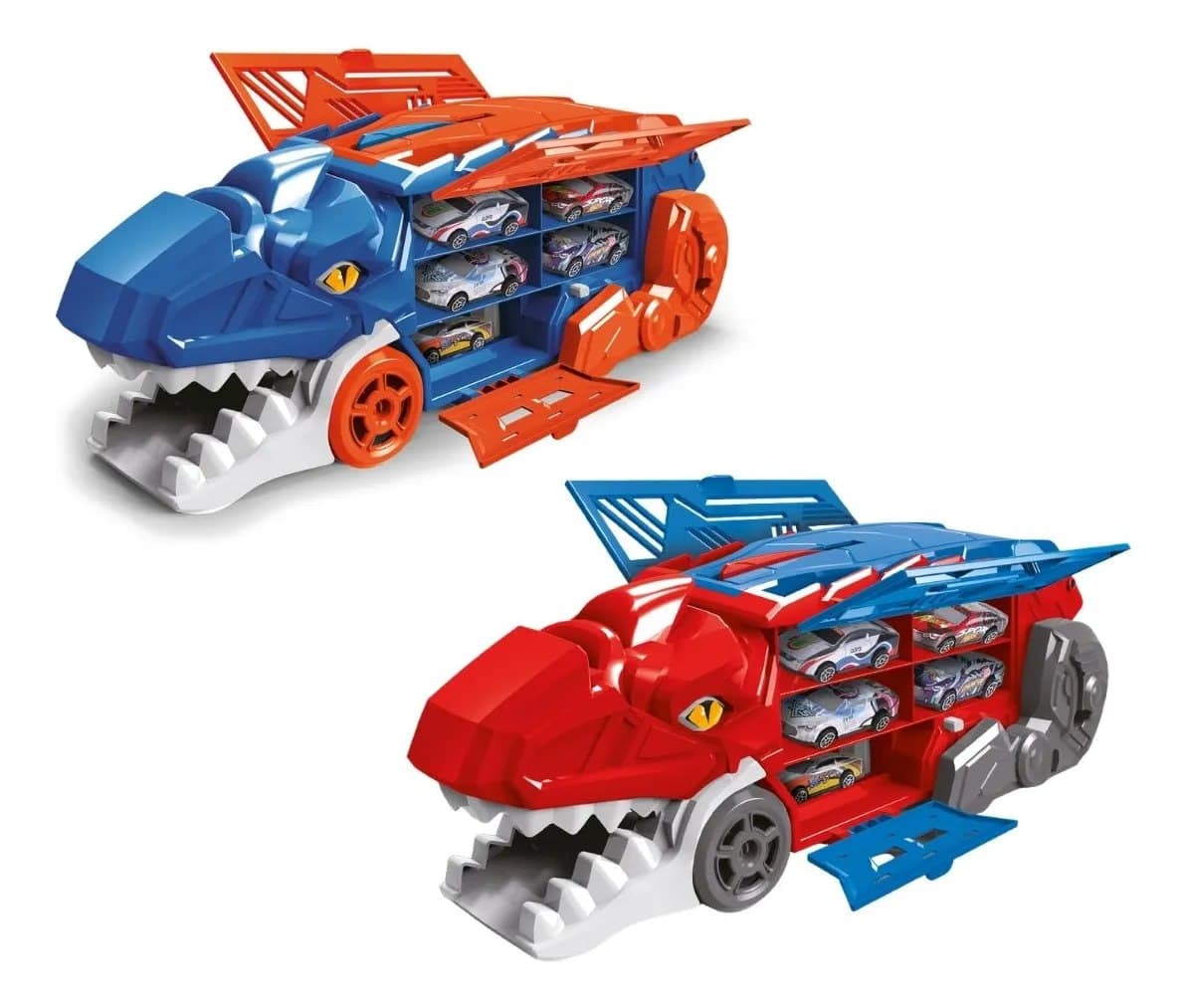 Caminhão Dinossauro 6 Carrinhos Pista 2x1 Dinobot Maxi Toys