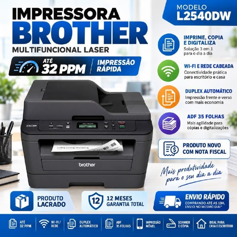 Impressora Multifuncional Brother Mono Laser Dcp-L2540dw 220V Nova Lacrado Com Nf