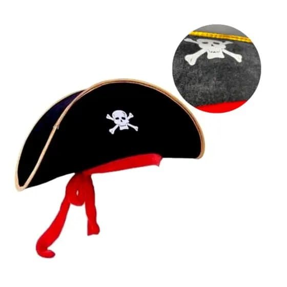 Chapéu Preto Fantasia Pirata Luxo Carnaval Halloween Festa - Sete Lobos