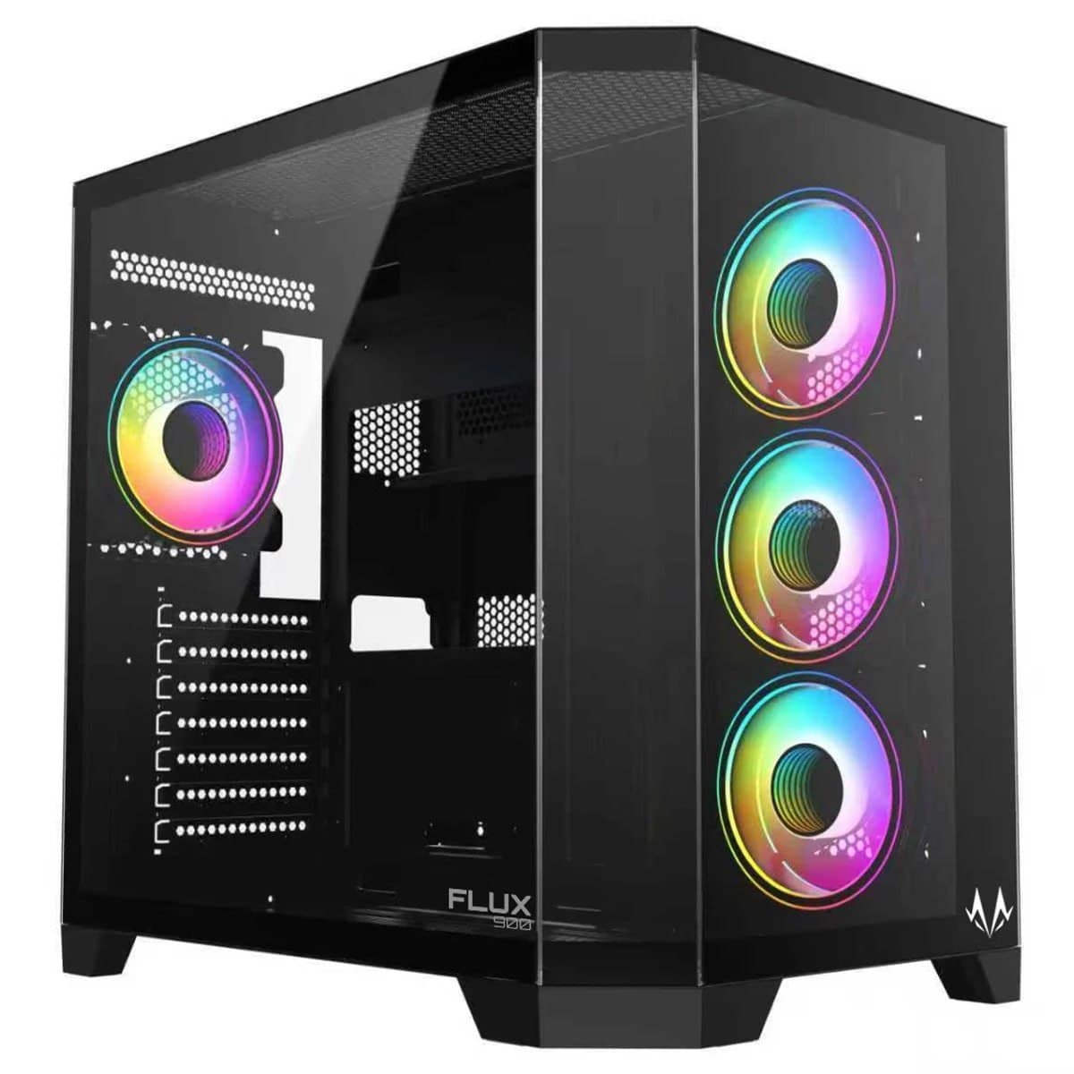 Gabinete Gamer Spectrum FLUX 900, Mid Tower, Vidro Temperado, ATX, Com 10 Fans, Com Controladora, Sem Fonte, Preto, SM-CS-FLX90FAB10F
