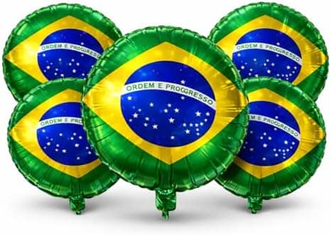 Kit 5 Balões Bandeira do Brasil 18 Polegadas 45cm Metalizado Copa