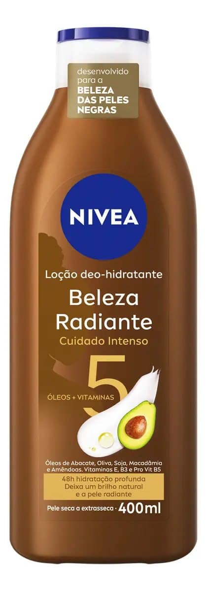 NIVEA Hidratante Desodorante Beleza Radiante Cuidado Intenso 400ml, Hidratação Profunda 48h, Brilho Natural, Corporal, Pele Seca e Extrasseca