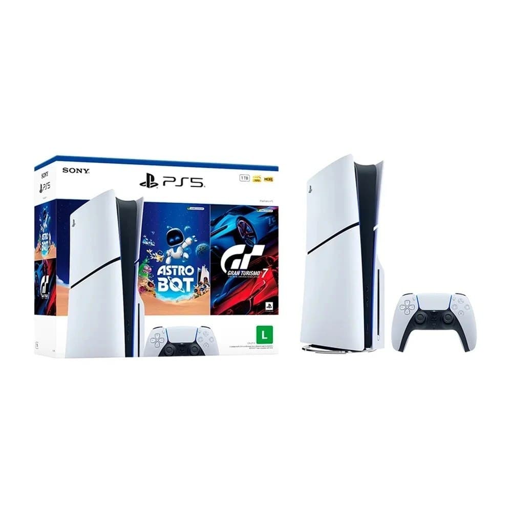 Console Sony PlayStation 5, Com Leitor de Discos, Ssd 1Tb, Controle Sem Fio DualSense + 2 Jogos Ps5