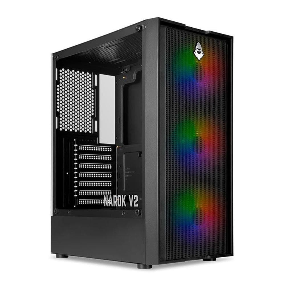 / Pichau - Gabinete Gamer Mancer Narok V2, Rainbow, Mid-Tower, Lateral de Vidro, Com 3 Fans, Preto, Mcr-Nrk-V2