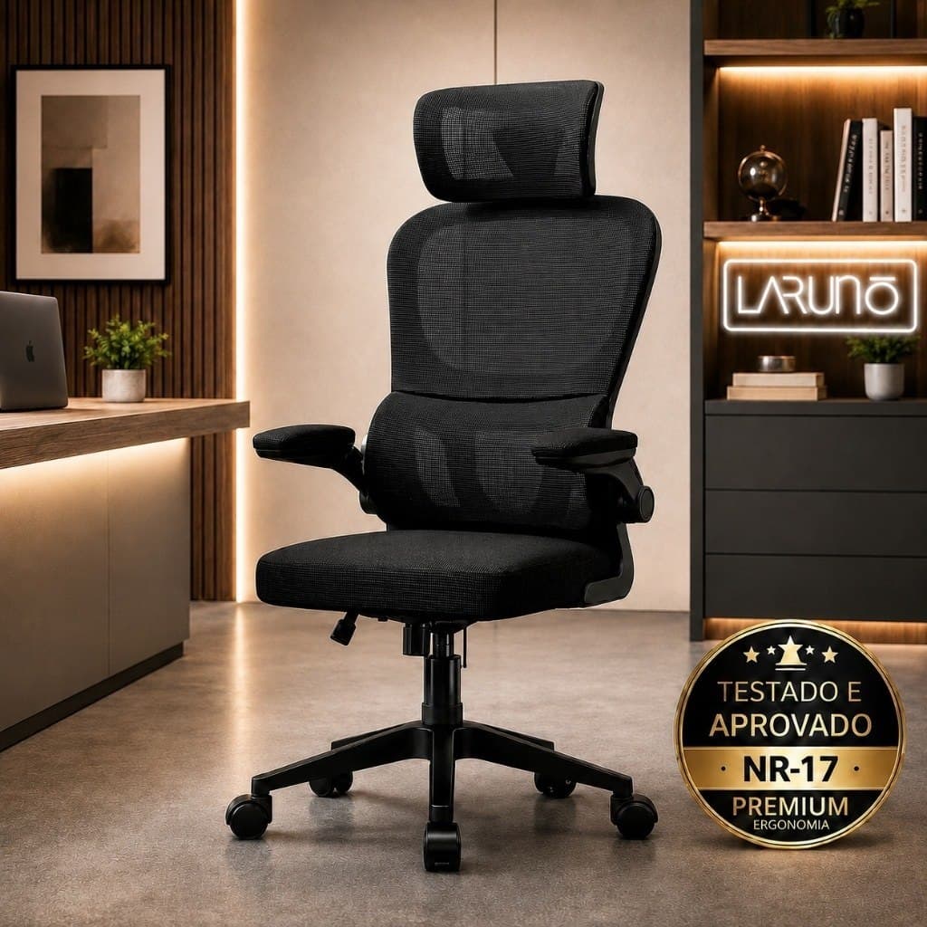 Cadeira de Escritório Ergonômica cinza Giratória com Apoio Lombar e Braços Ajustáveis - Laruno