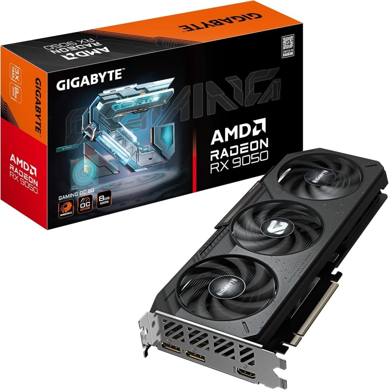 Gigabyte Placa de vídeo Radeon Rx 9050 Gaming Oc 8G 8Gb Gddr6 Windforce Cooling with Hawk Fan Boost Clock 2760MHz