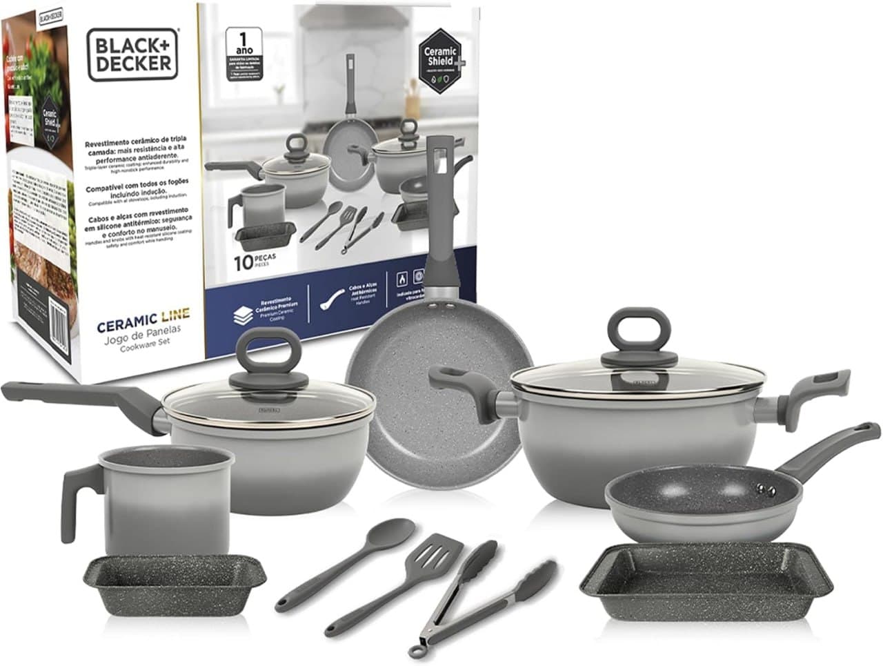 Jogo de Panelas BLACK DECKER 10 Peças Ceramic Line - Cinza Gradiente