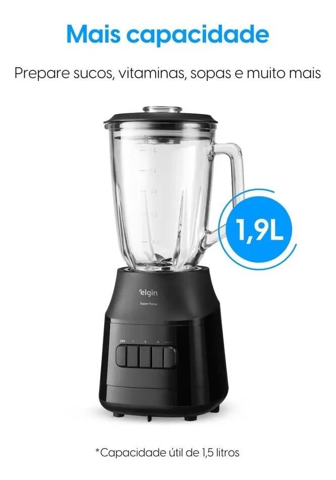 Liquidificador Super Force Elgin - Jarra De Vidro 1,9l, 900w Preto 220V