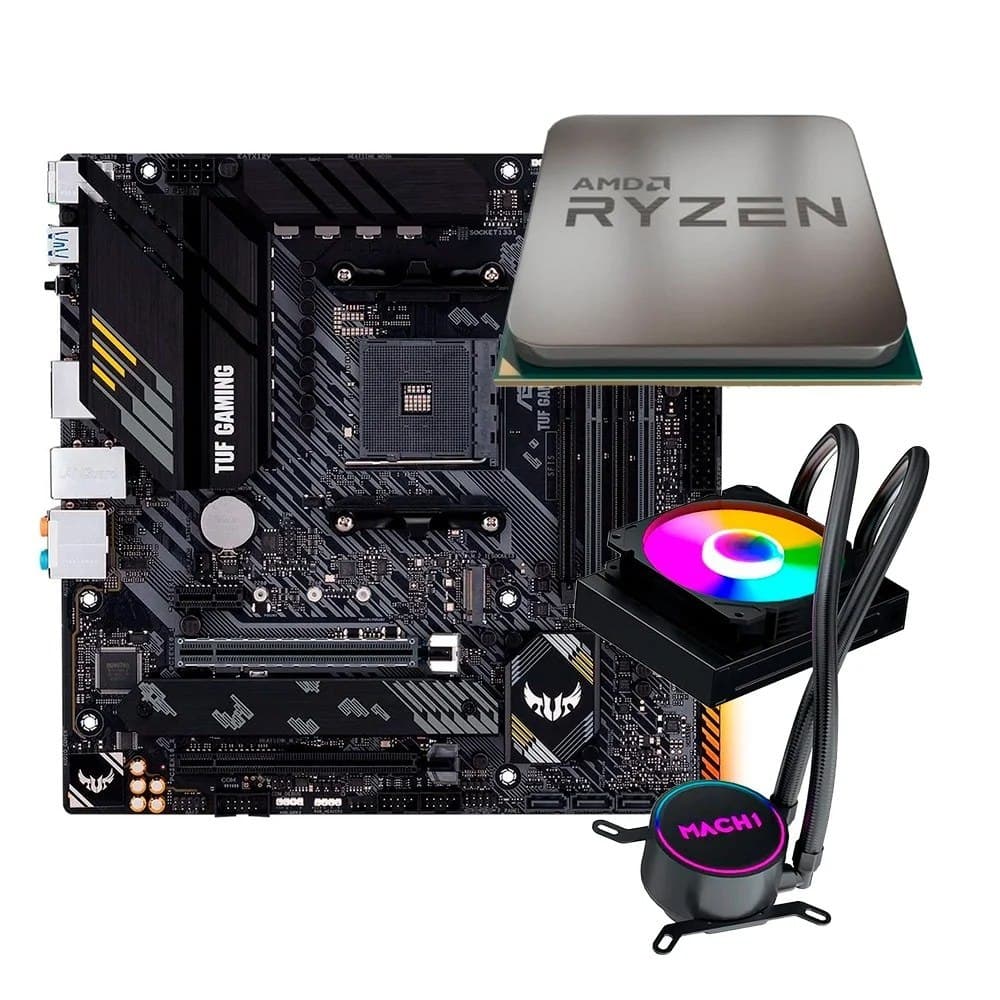 Kit Upgrade Placa-Mãe Asus Tuf Gaming B550m-Plus + Processador Amd Ryzen 7 5700x + Water Cooler Mach1 Logic