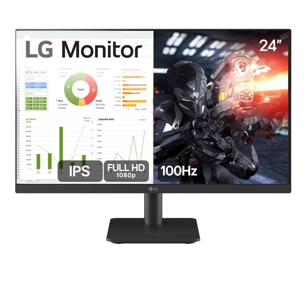 Monitor Lg 24” Ips 100Hz Full Hd Hdmi 2x, Preto - 24Ms500