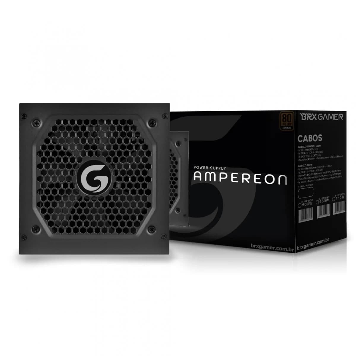 Fonte BRX Gamer Ampereon, 750W, 80 Plus Bronze, PFC Ativo, B-GM750