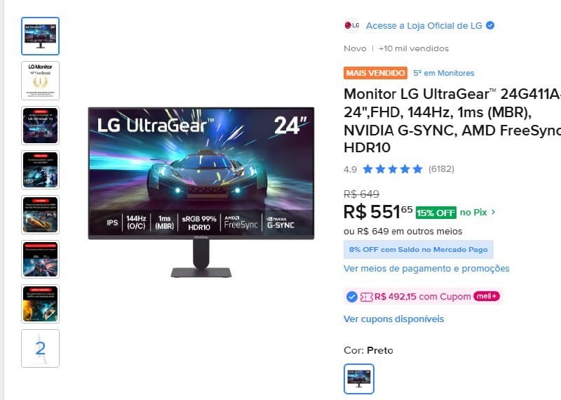 Monitor Lg Ultragear™ 24G411a-B 24",Fhd, 144Hz, 1Ms (Mbr), Nvidia G-Sync, Amd Freesync, Hdr10