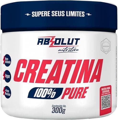 Creatina em pó monohidratada, Absolut Nutrition, sem sabor, 300g | Pó monohidratado importado fornecendo 3g por dose com laudo técnico via QR Code