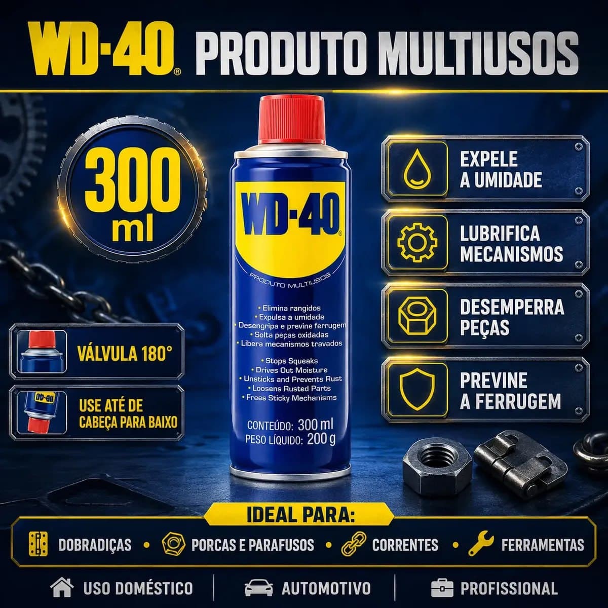 WD-40 LIMPADOR MULTIUSO DESENCRAVANTE AUTOMOTIVO 300 Ml LIMPADOR